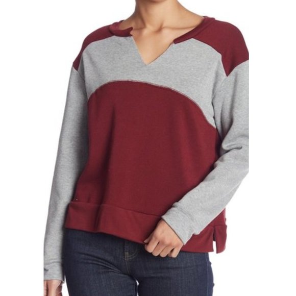 PST by Project Social T Sweatshirt Comfy Cozy Bunny Soft Maroon Grey Color Block - Picture 9 of 9